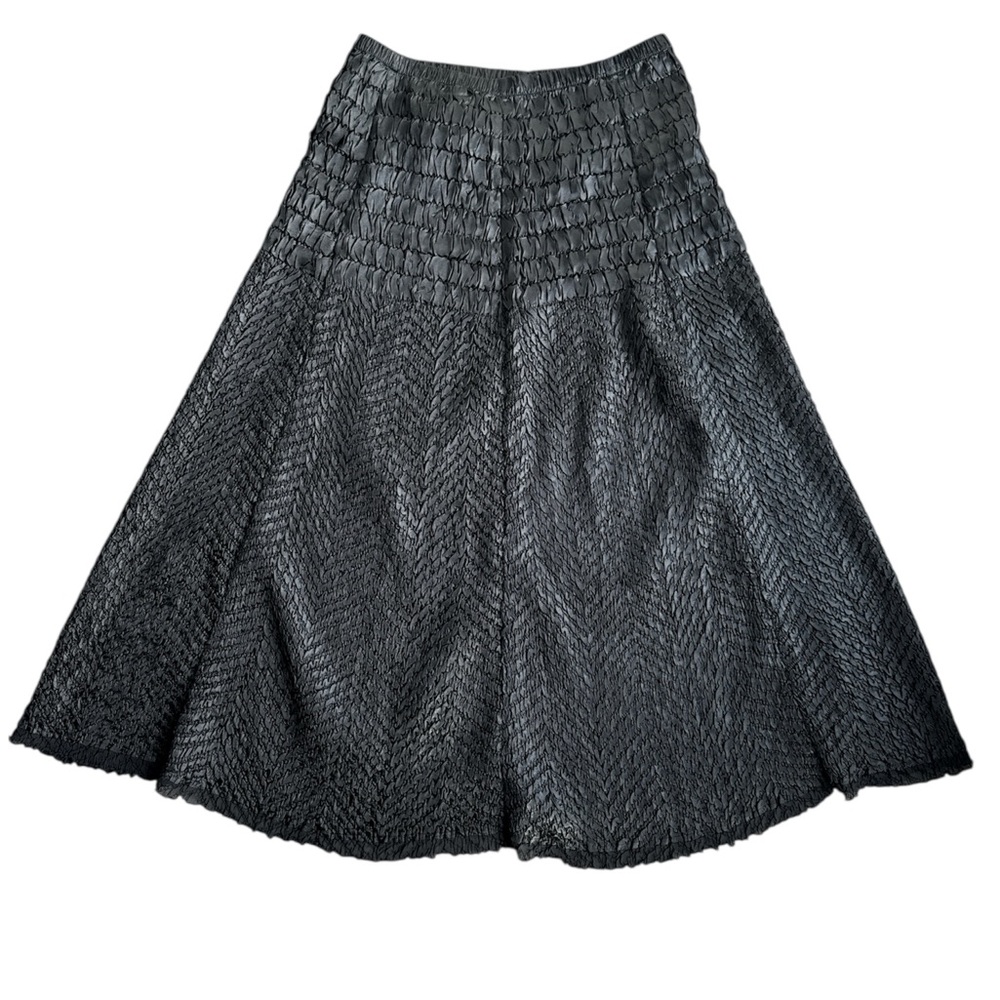 Textured Black Polyester Maxi Skirt Satin Finish Elastic Waist Size M